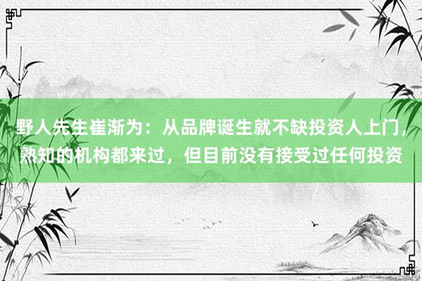 野人先生崔渐为：从品牌诞生就不缺投资人上门，熟知的机构都来过，但目前没有接受过任何投资