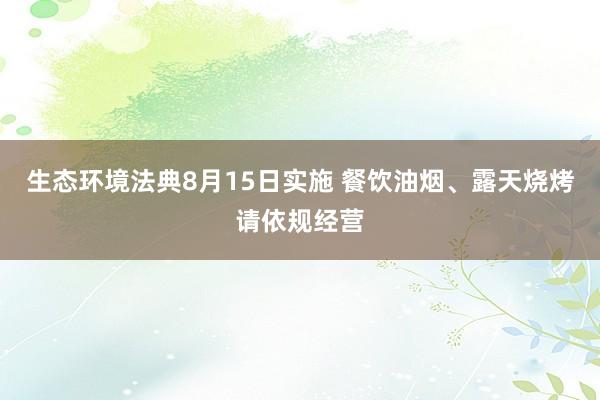 生态环境法典8月15日实施 餐饮油烟、露天烧烤请依规经营