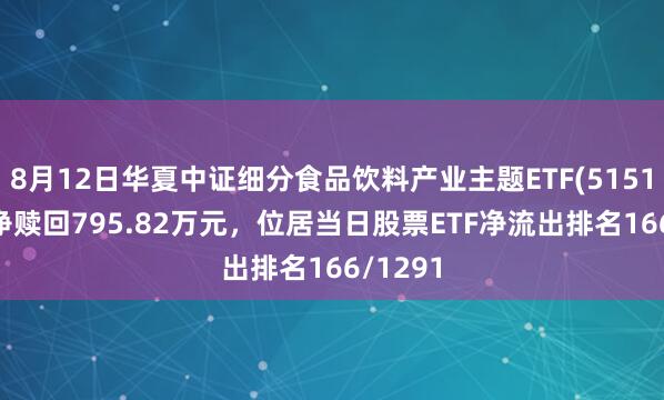 8月12日华夏中证细分食品饮料产业主题ETF(515170)遭净赎回795.82万元，位居当日股票ETF净流出排名166/1291