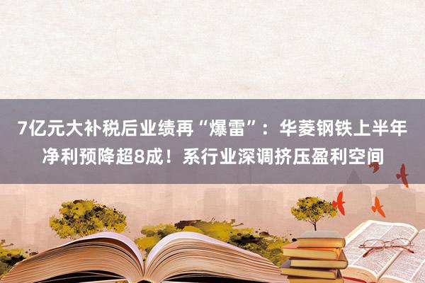 7亿元大补税后业绩再“爆雷”：华菱钢铁上半年净利预降超8成！系行业深调挤压盈利空间