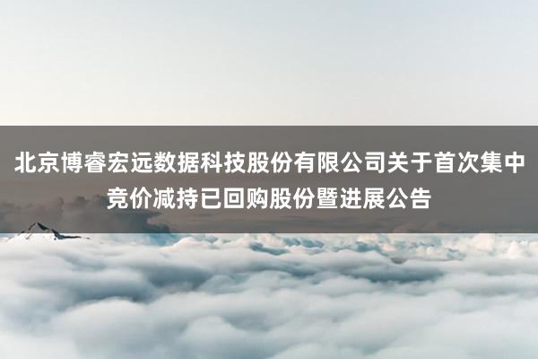 北京博睿宏远数据科技股份有限公司关于首次集中竞价减持已回购股份暨进展公告