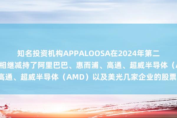 知名投资机构APPALOOSA在2024年第二季度对持仓进行了调整，相继减持了阿里巴巴、惠而浦、高通、超威半导体（AMD）以及美光几家企业的股票份额。