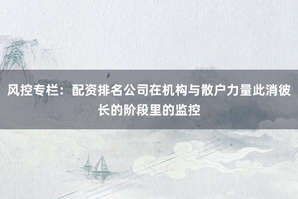 风控专栏：配资排名公司在机构与散户力量此消彼长的阶段里的监控