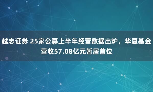 越志证券 25家公募上半年经营数据出炉，华夏基金营收57.08亿元暂居首位