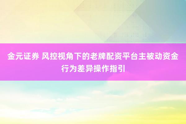 金元证券 风控视角下的老牌配资平台主被动资金行为差异操作指引