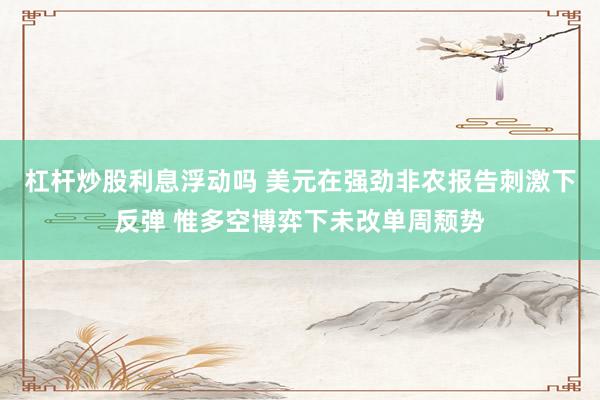 杠杆炒股利息浮动吗 美元在强劲非农报告刺激下反弹 惟多空博弈下未改单周颓势
