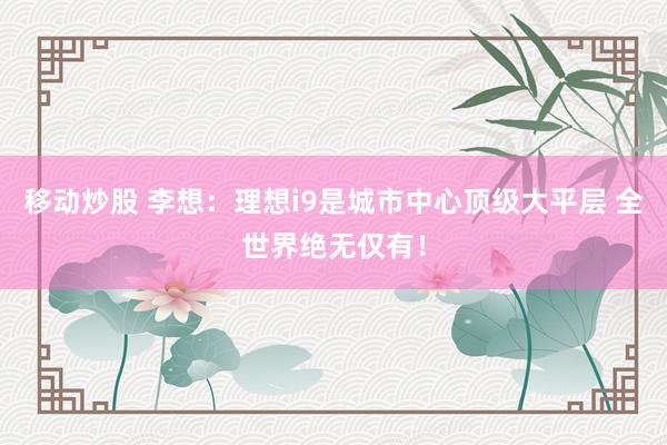 移动炒股 李想：理想i9是城市中心顶级大平层 全世界绝无仅有！