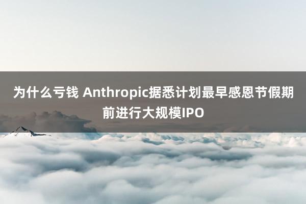 为什么亏钱 Anthropic据悉计划最早感恩节假期前进行大规模IPO